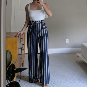 Navy Striped Wide Legged Pants